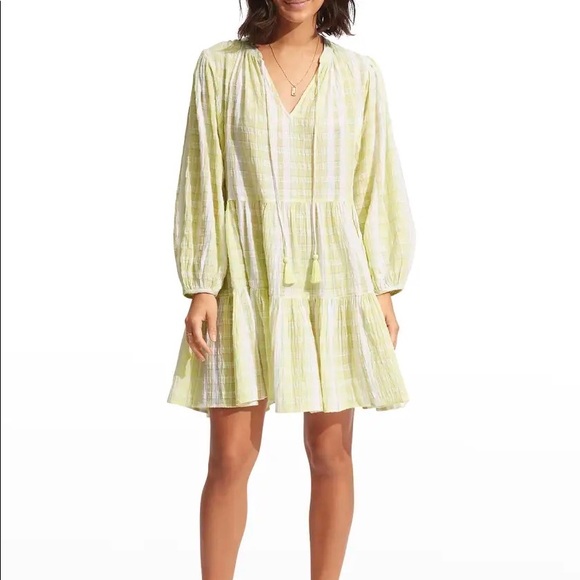 Seafolly Short V-Neck Gingham Tiered Dress - Picture 1 of 1